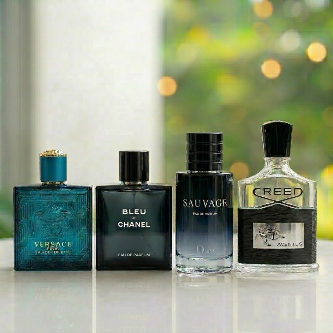 Combo de 4 perfumes - Bleu de Chanel, Eros, Sauvage, Creed Aventus