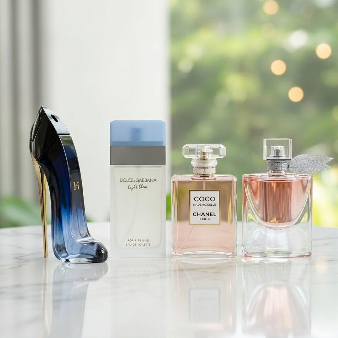 Combo de 4 perfumes - Good Girl, Coco Mademoiselle, Lancôme, Light Blue